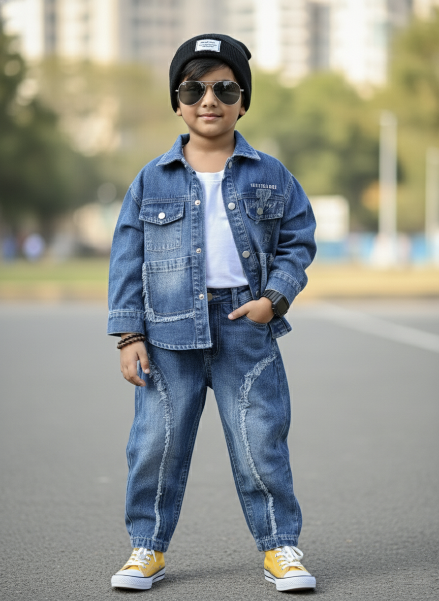 Unisex Full Sleeve Oversized Denim Jacket and Pant Set ( No Inner T  Shirt Included)