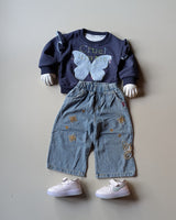 GST05C1-01 Girl's Full Sleeve Oversized T Shirt and Wide Leg Pant Set