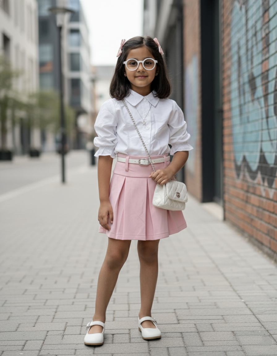 Girl's Full Sleeve Shirt and Skirt Set