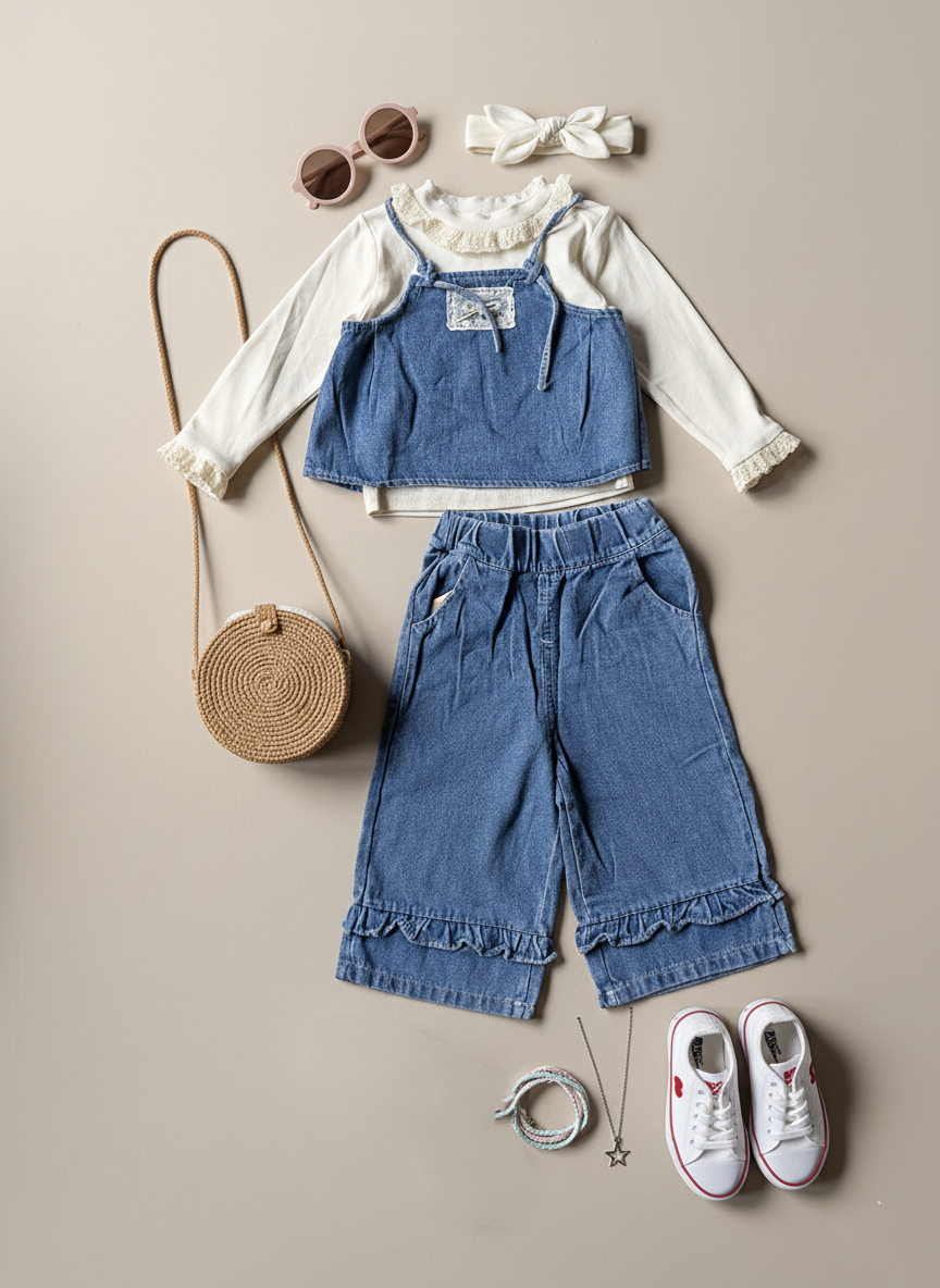 Full Sleeve T Shirt, Denim Vest and pant Set