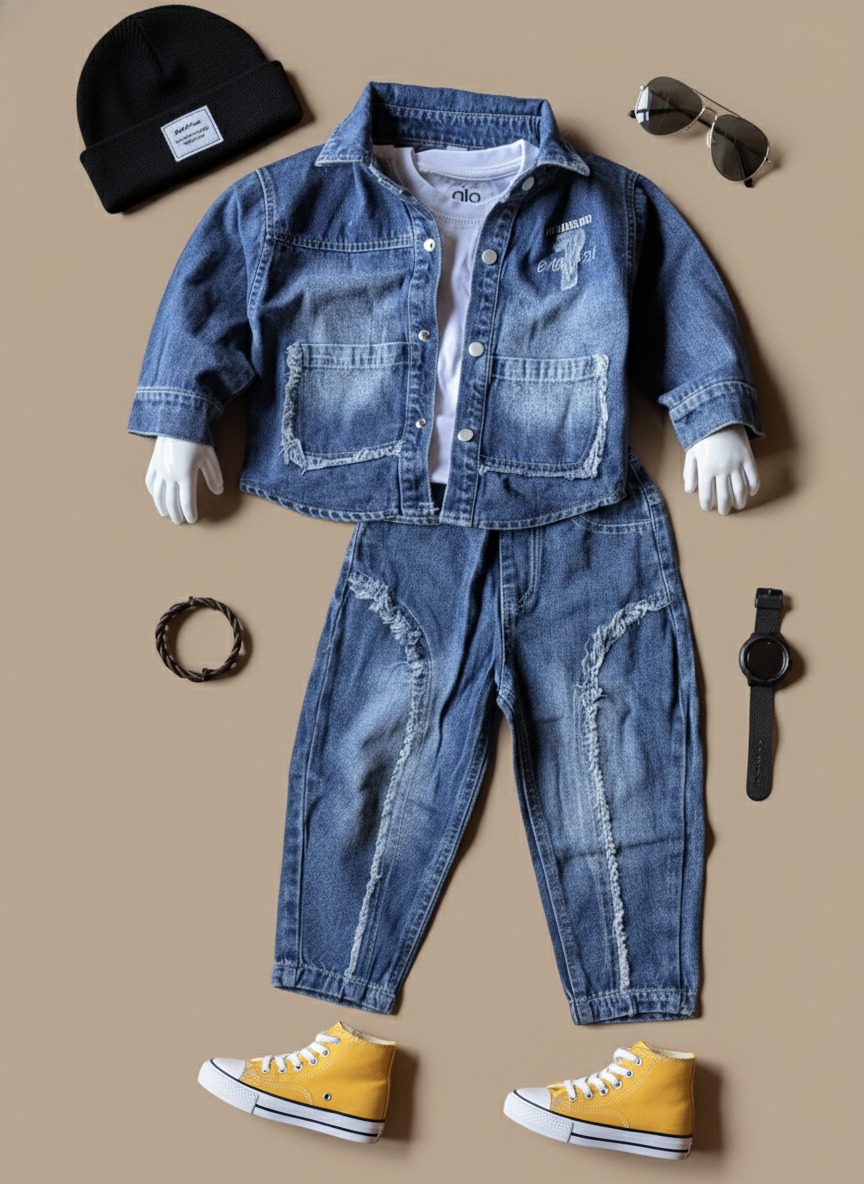 Unisex Full Sleeve Oversized Denim Jacket and Pant Set ( No Inner T  Shirt Included)