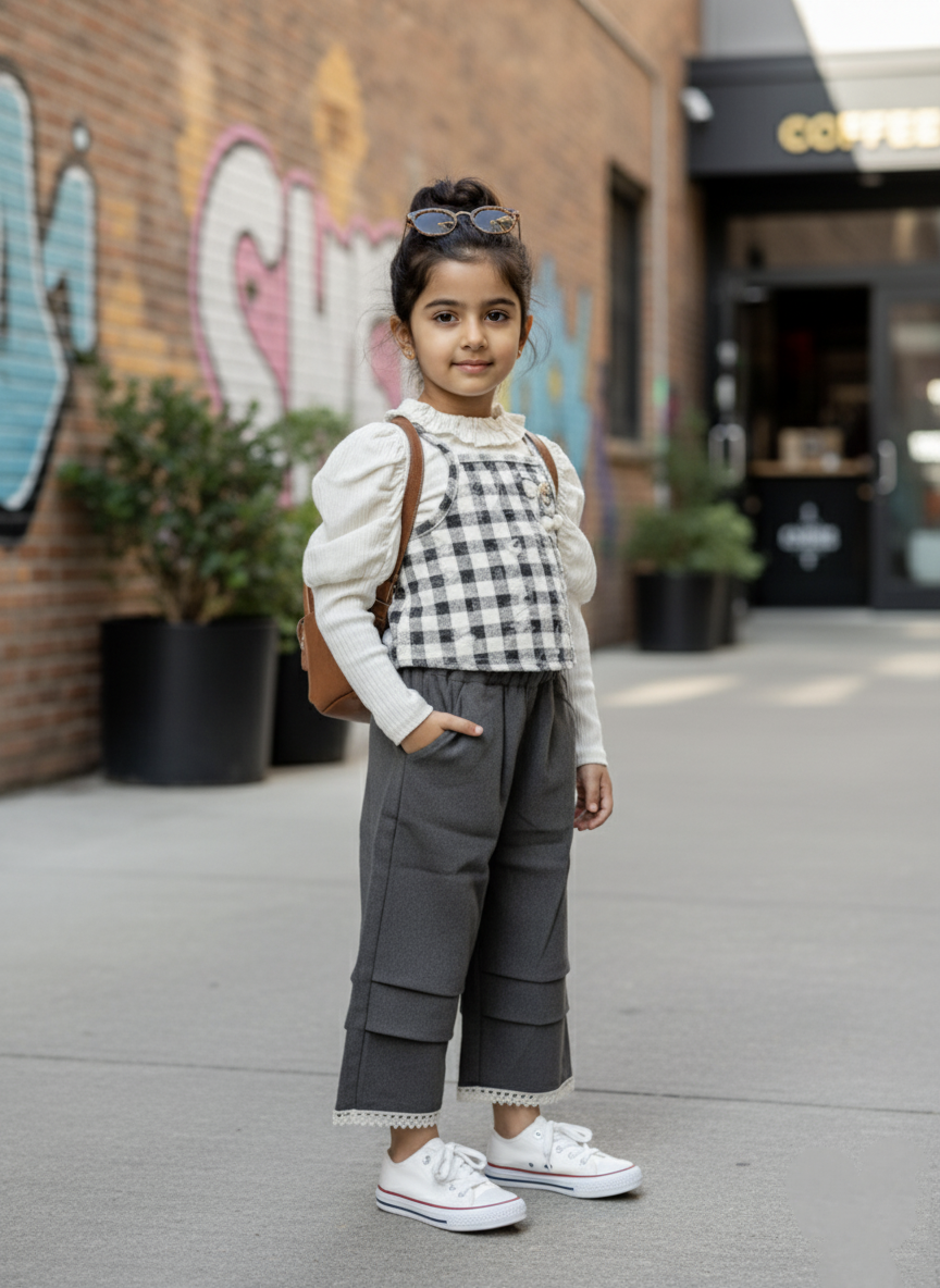 Full Sleeve T Shirt, Check Vest and Pant Set