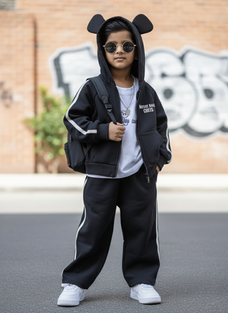 Unisex Full Sleeve Oversized Zipper Jacket, Inner T Shirt and Wide Leg Pant Set