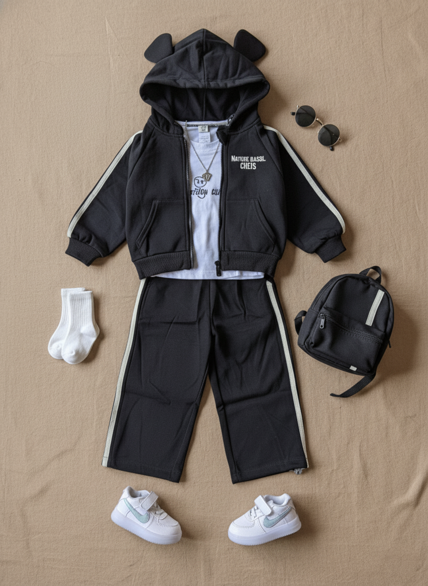 Unisex Full Sleeve Oversized Zipper Jacket, Inner T Shirt and Wide Leg Pant Set