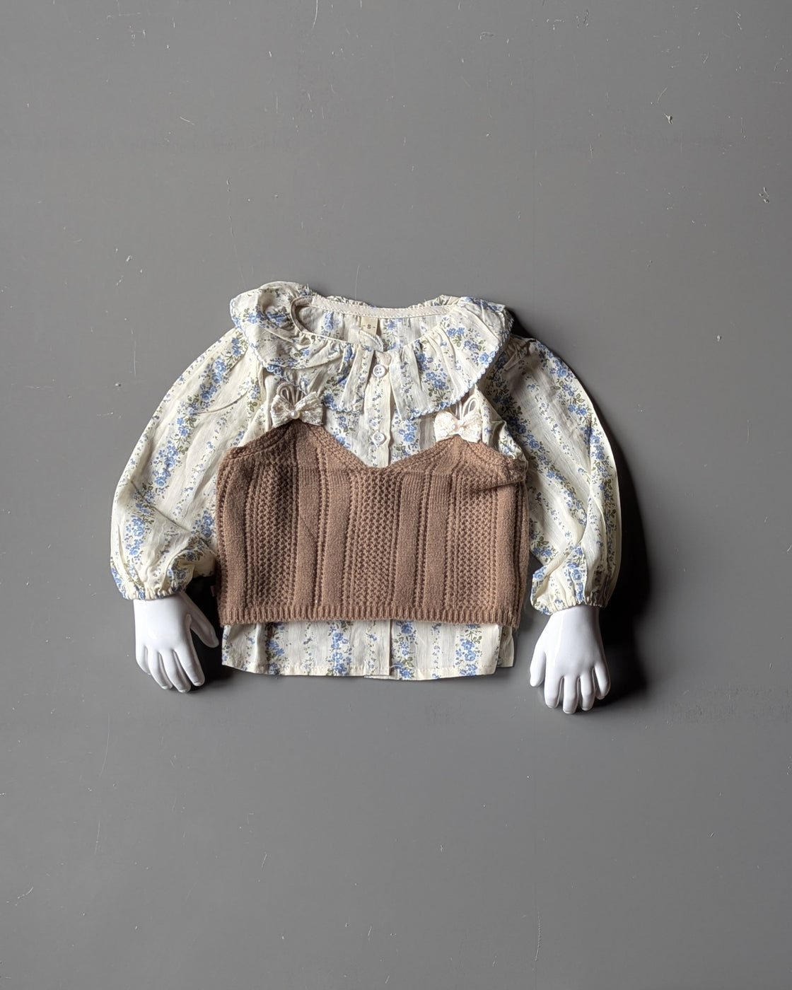 Girl's Full Sleeve Peter Pan Collar Layered Top