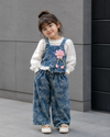 GST04B1-01 Girls Full Sleeve Top Denim Vest and Wide Leg Pant Set