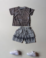 ST107 Unisex Half Sleeve Oversized T Shirt with Attached Chain and Shorts Set