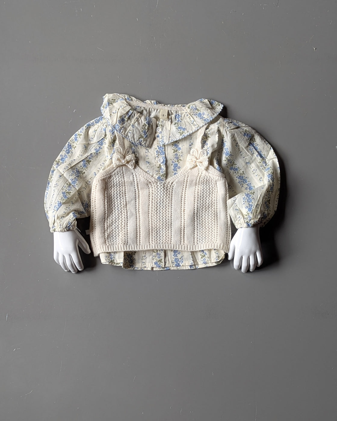 Girls Full Sleeve Peter Pan Collar Layered Top