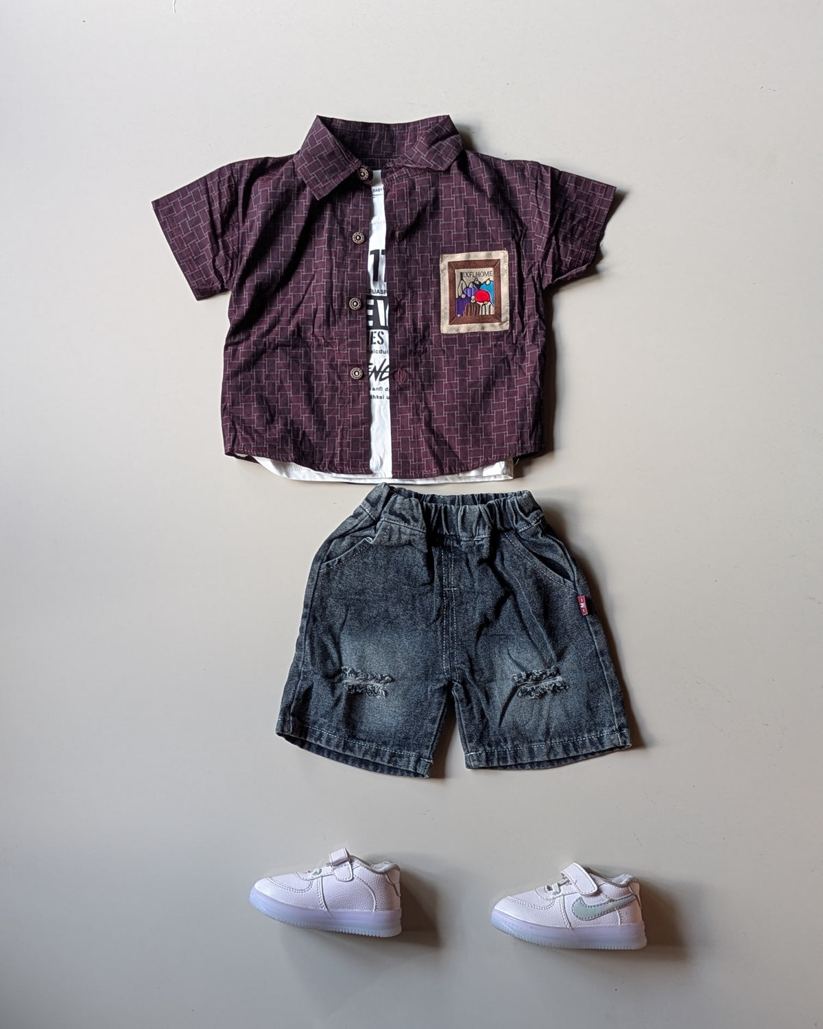 ST105 Unisex Half Sleeve Oversized Shirt with Inner T Shirt and Shorts Set