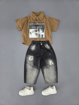 STIM164 Boys Half Sleeve Oversized Printed Shirt with Baggy Jeans