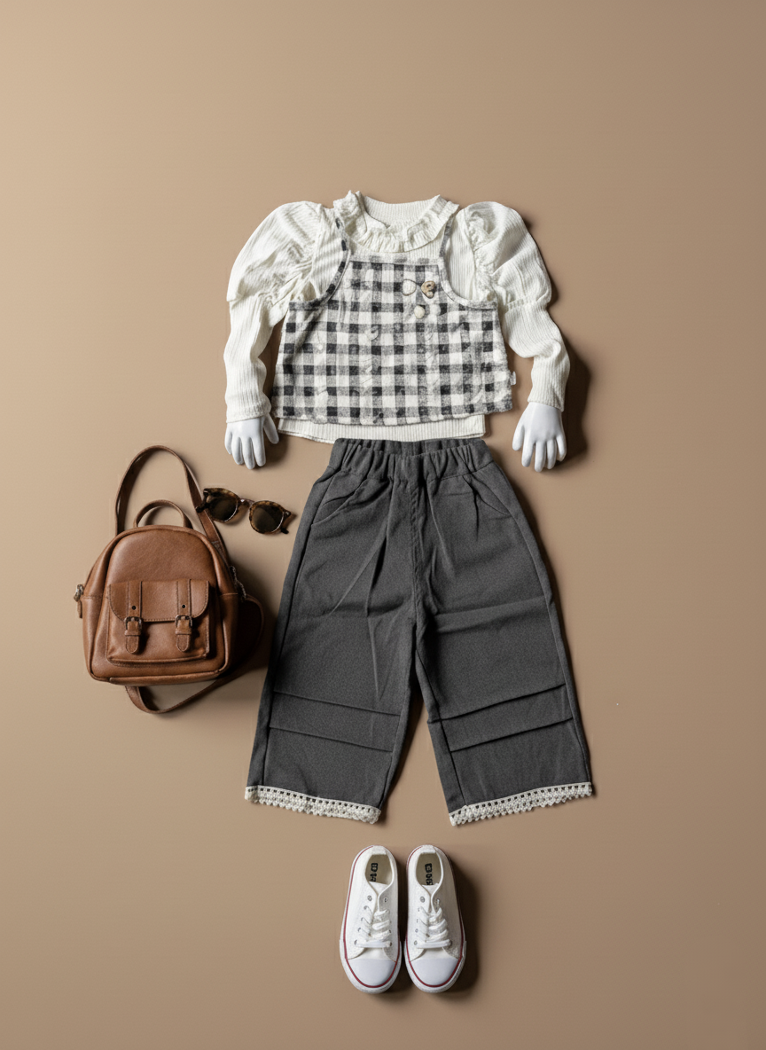 Full Sleeve T Shirt, Check Vest and Pant Set