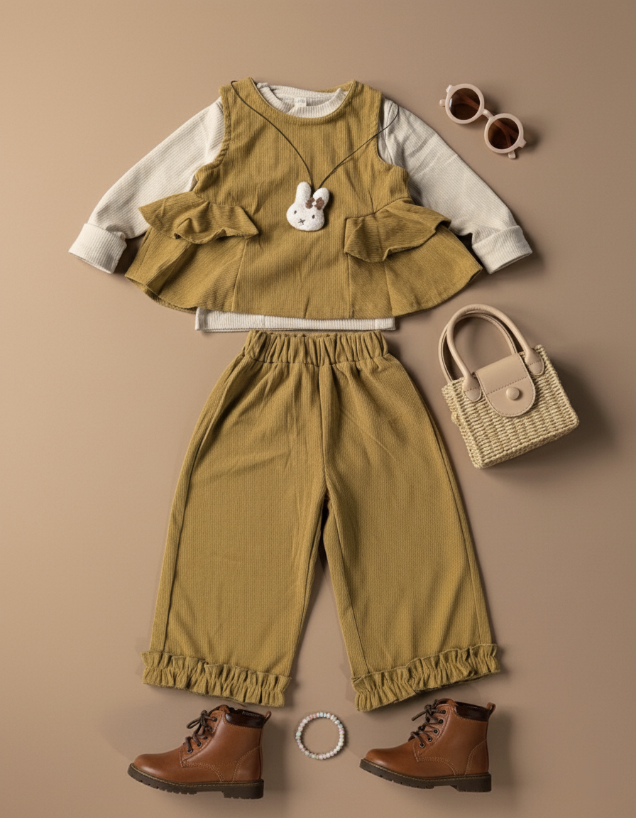 Full Sleeve Inner T Shirt,Vest and Wide Leg Pant Set