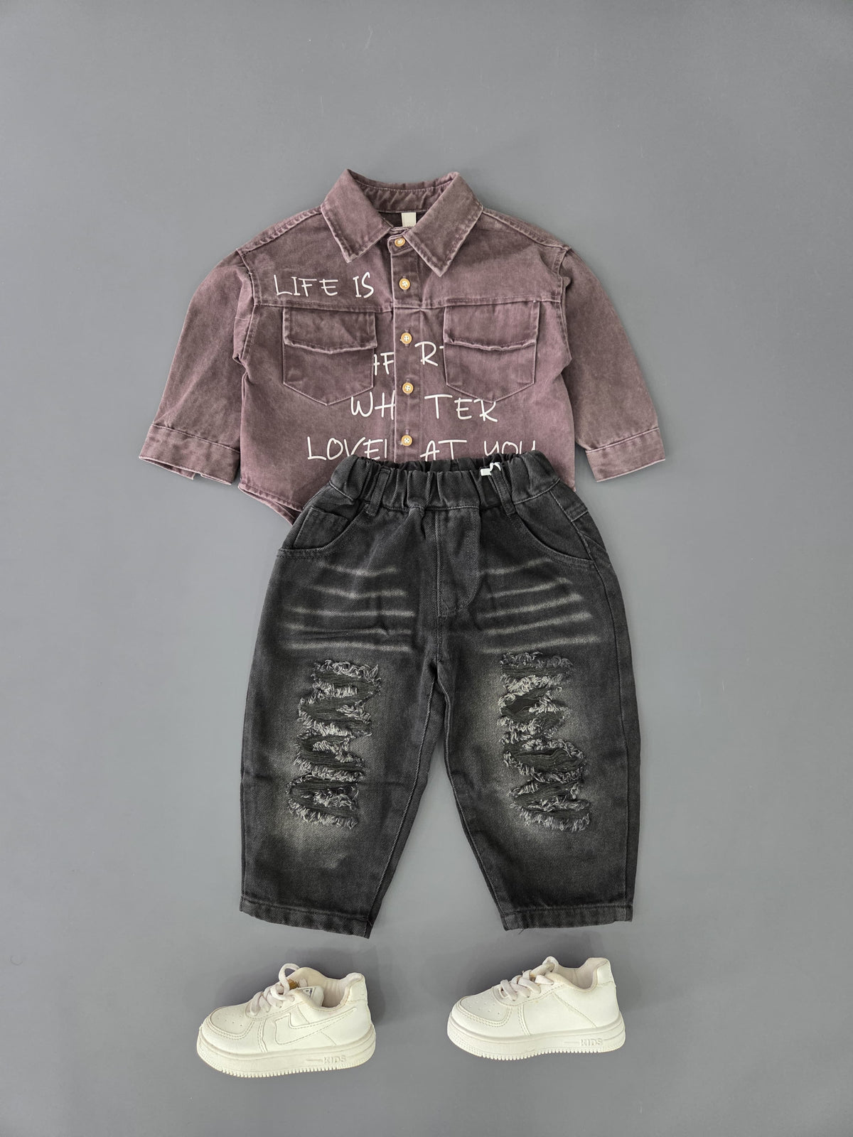STIM160 Boys Full Sleeve Oversized Shirt with Baggy Jeans