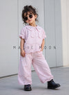 GST03 Girl's Half Sleeve Embroidered Top with Wide Leg Pant Set