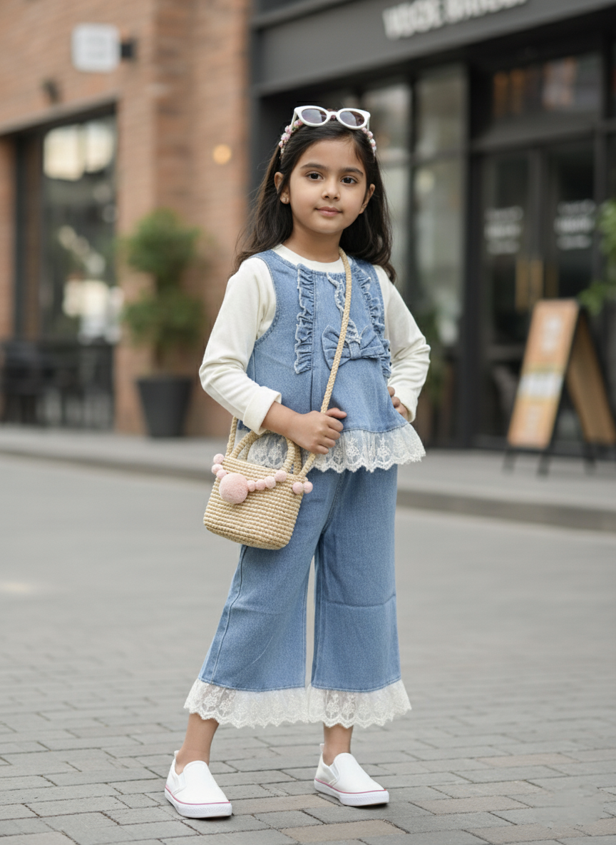 Full Sleeve T Shirt with Denim Vest and Pant Set