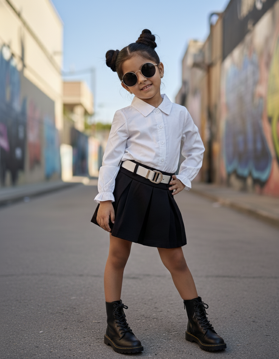 Girl's Full Sleeve Shirt and Skirt Set