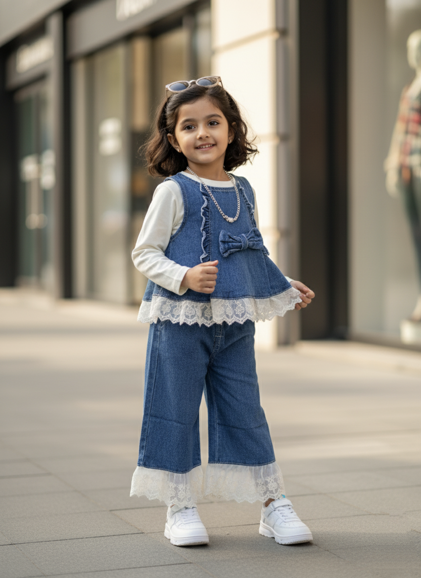 Full Sleeve T Shirt, Denim Vest and Pant Set