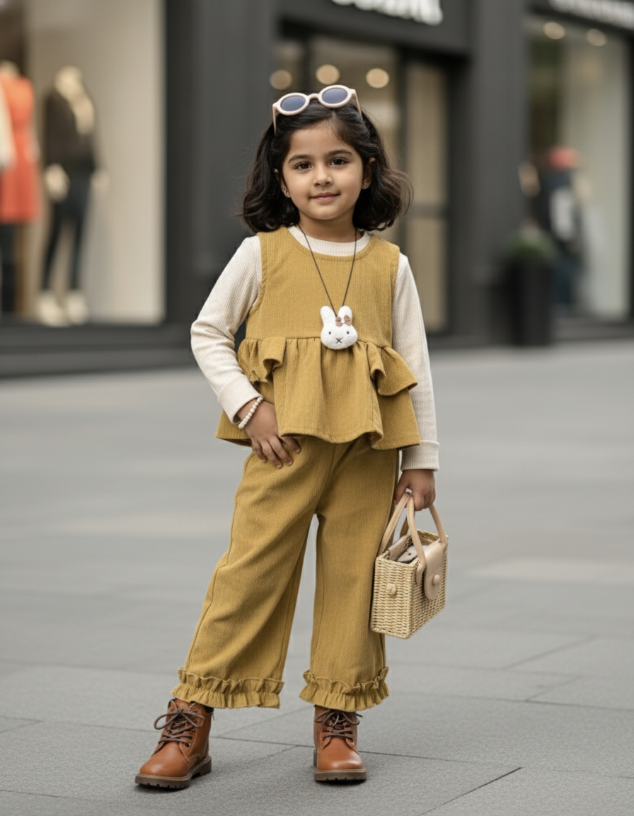 Full Sleeve Inner T Shirt,Vest and Wide Leg Pant Set