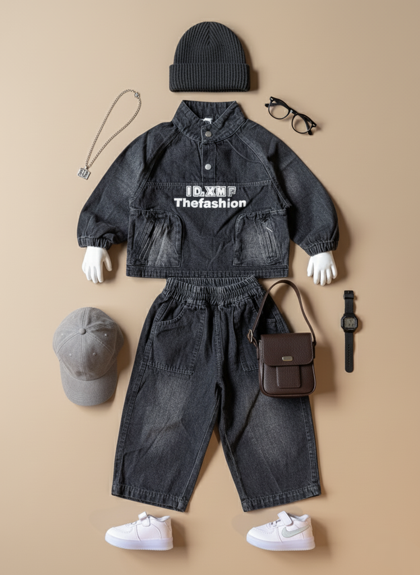 Unisex Full Sleeve Oversized High Neck Denim Jacket and Pant Set