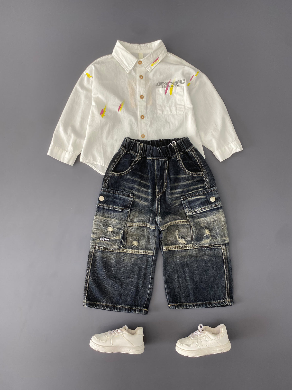 STIM163 Boys Full Sleeve Oversized Shirt with Super Baggy Jeans