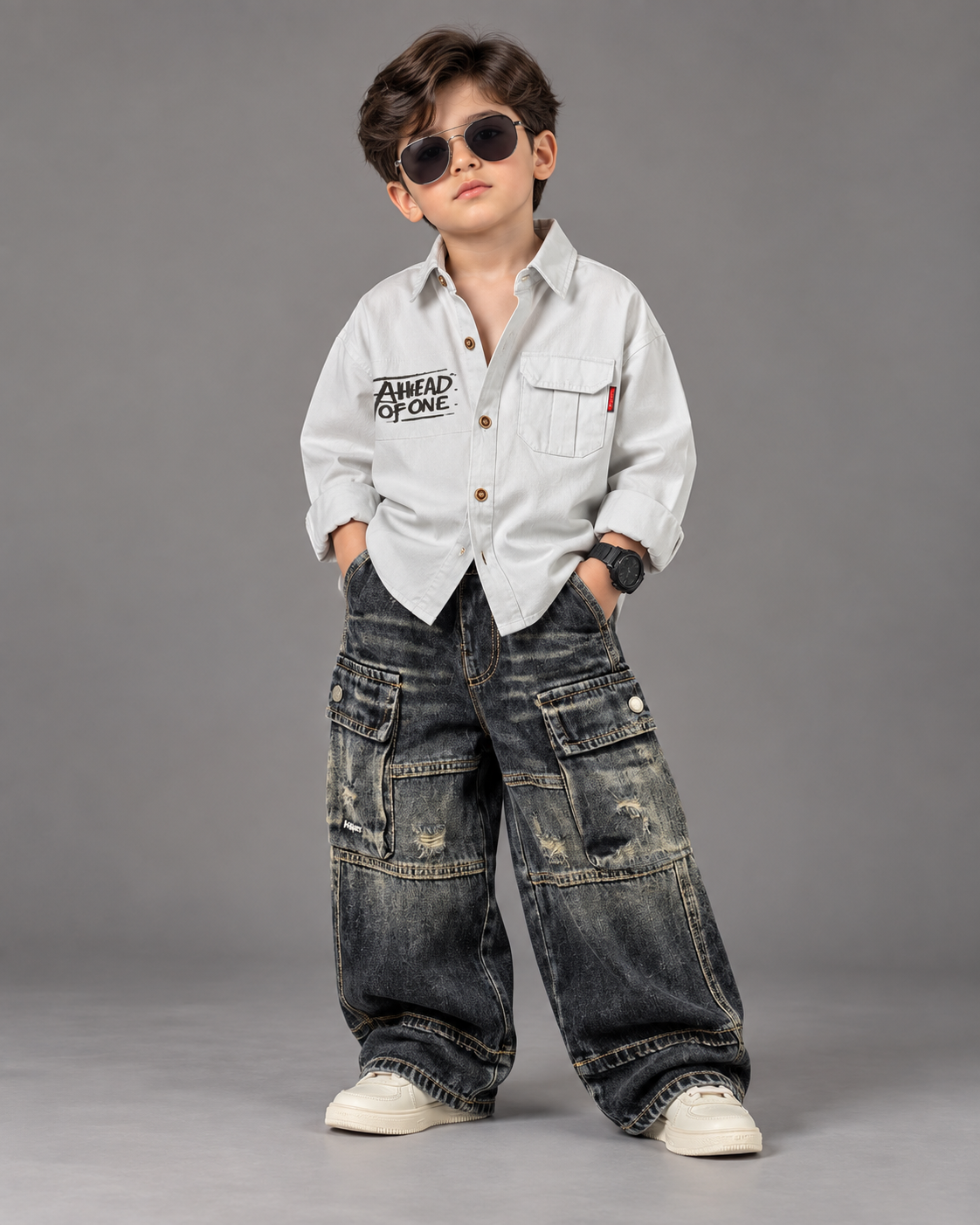 STIM165 Boys Full Sleeve Oversized Shirt with Super Baggy Jeans