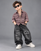 STIM160 Boys Full Sleeve Oversized Shirt with Baggy Jeans