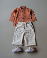 STIM174-01 Boys Full Sleeve Oversized Solid Colour Shirt with Linen Pant Combo