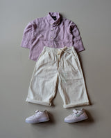 STIM174-02 Boys Full Sleeve Oversized Solid Colour Shirt with Linen Pant Combo