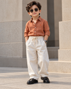 STIM174-01 Boys Full Sleeve Oversized Solid Colour Shirt with Linen Pant Combo