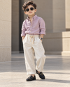 STIM174-02 Boys Full Sleeve Oversized Solid Colour Shirt with Linen Pant Combo
