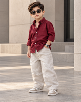 SHTCD01-03 Boys Full Sleeve Oversized Solid Colour Shirt