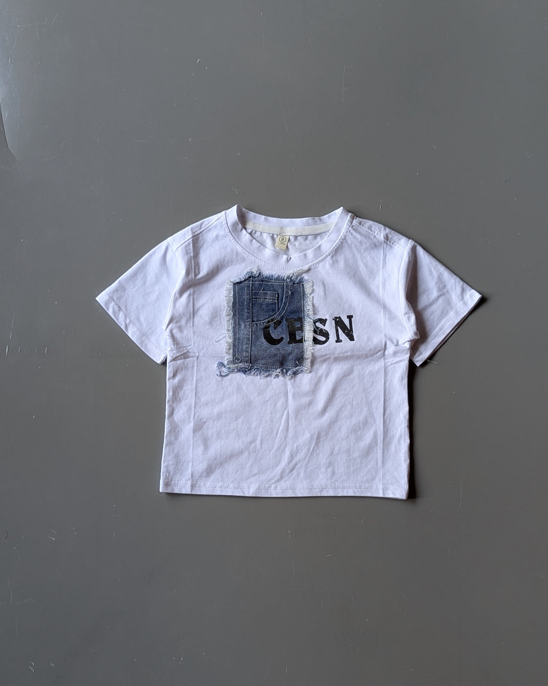 Unisex Half Sleeve Round Neck Denim Patch T shirt