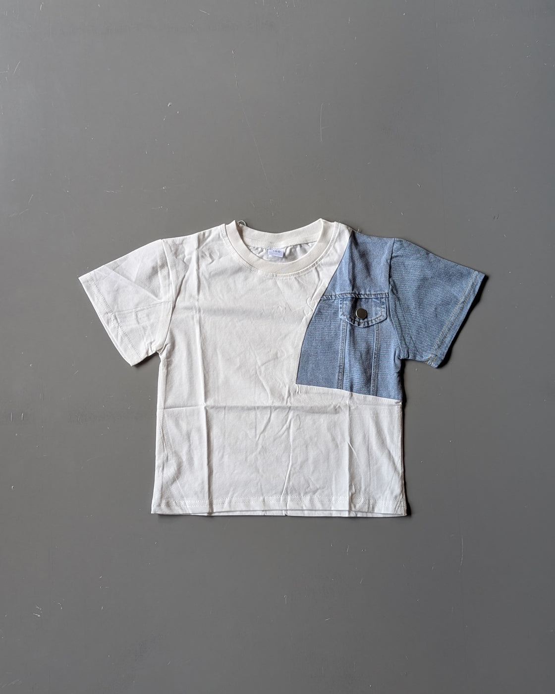 Unisex Half Sleeve Round Neck Denim Patch T shirt