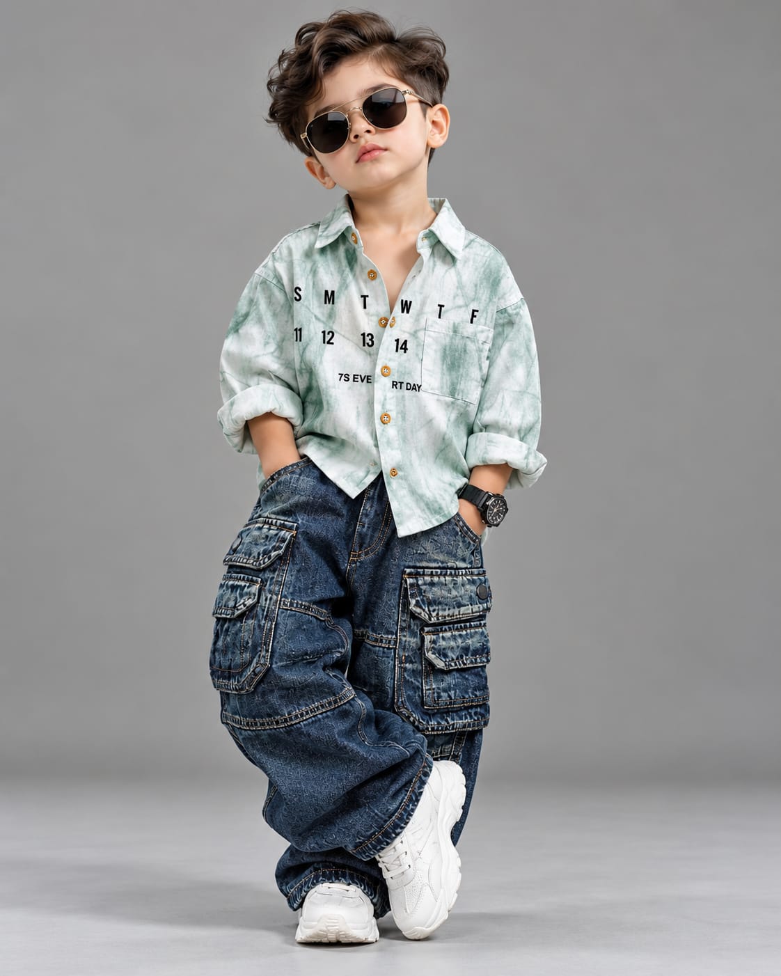 STIM156 Boys Full Sleeve Oversized Shirt with Super Baggy Jeans
