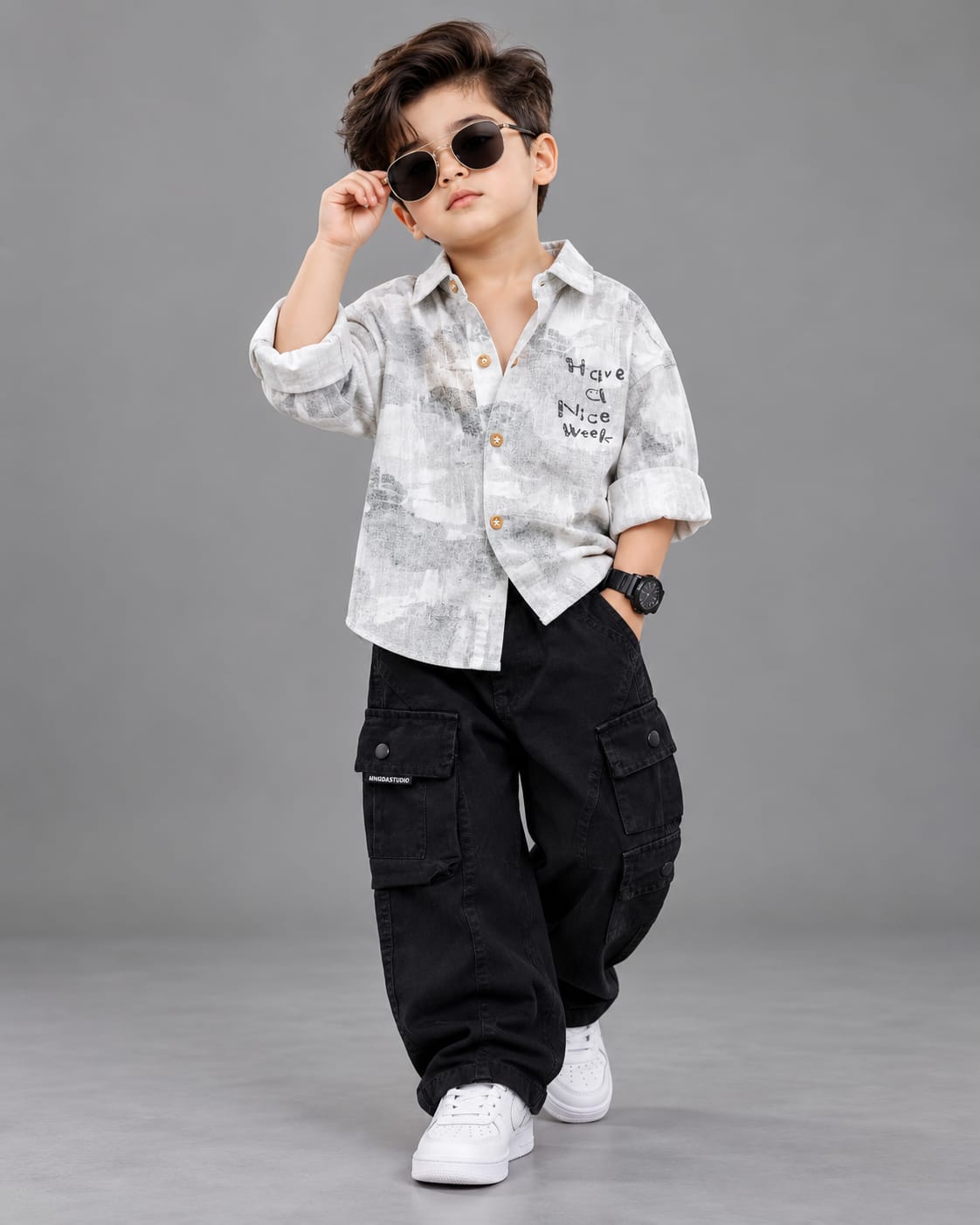 STIM155 Boys Full Sleeve Oversized Shirt with Cotton Super Baggy