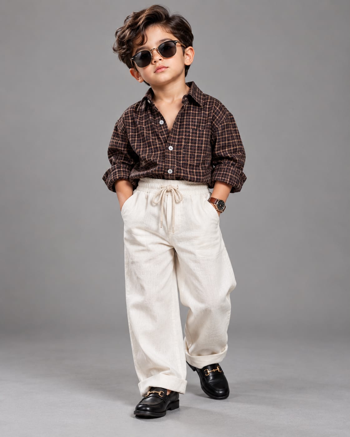 SHGMU04-03 Boys Full Sleeve Oversized Check Shirt