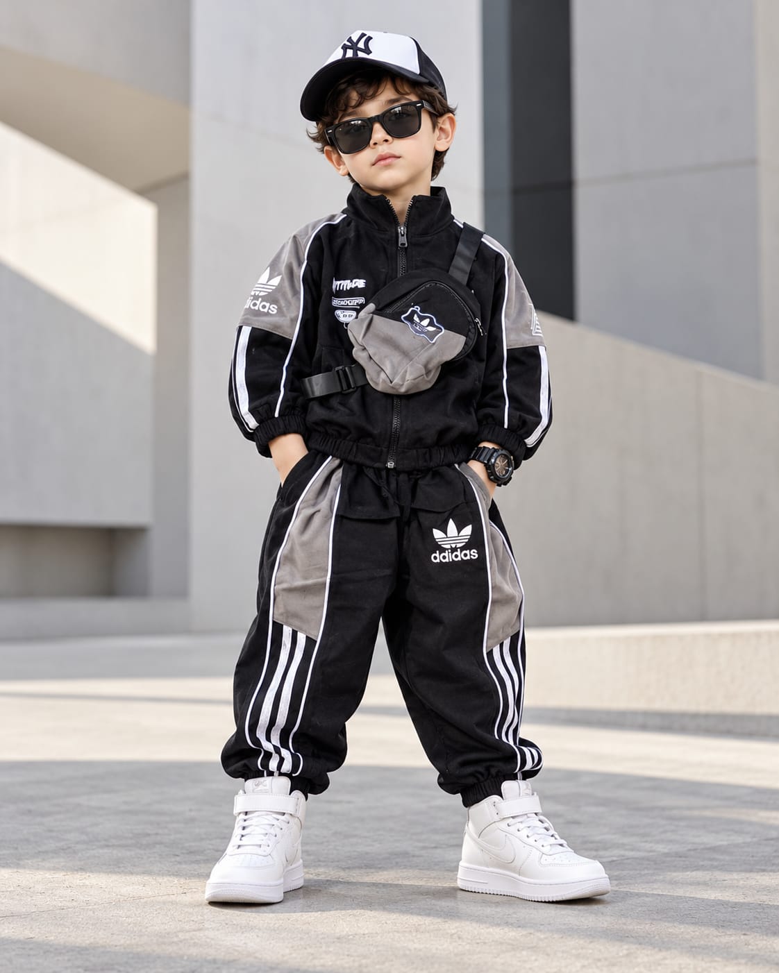STIM170-05 Unisex Full Sleeve Oversized  High Neck Zipper Jacket with Attatched Bag and Jogger Pant Set