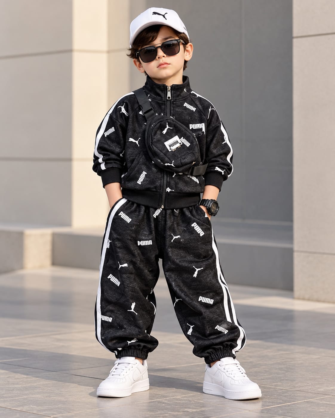 STIM170-04 Unisex Full Sleeve Oversized Zipper Jacket with Attatched Bag and Jogger Pant Set