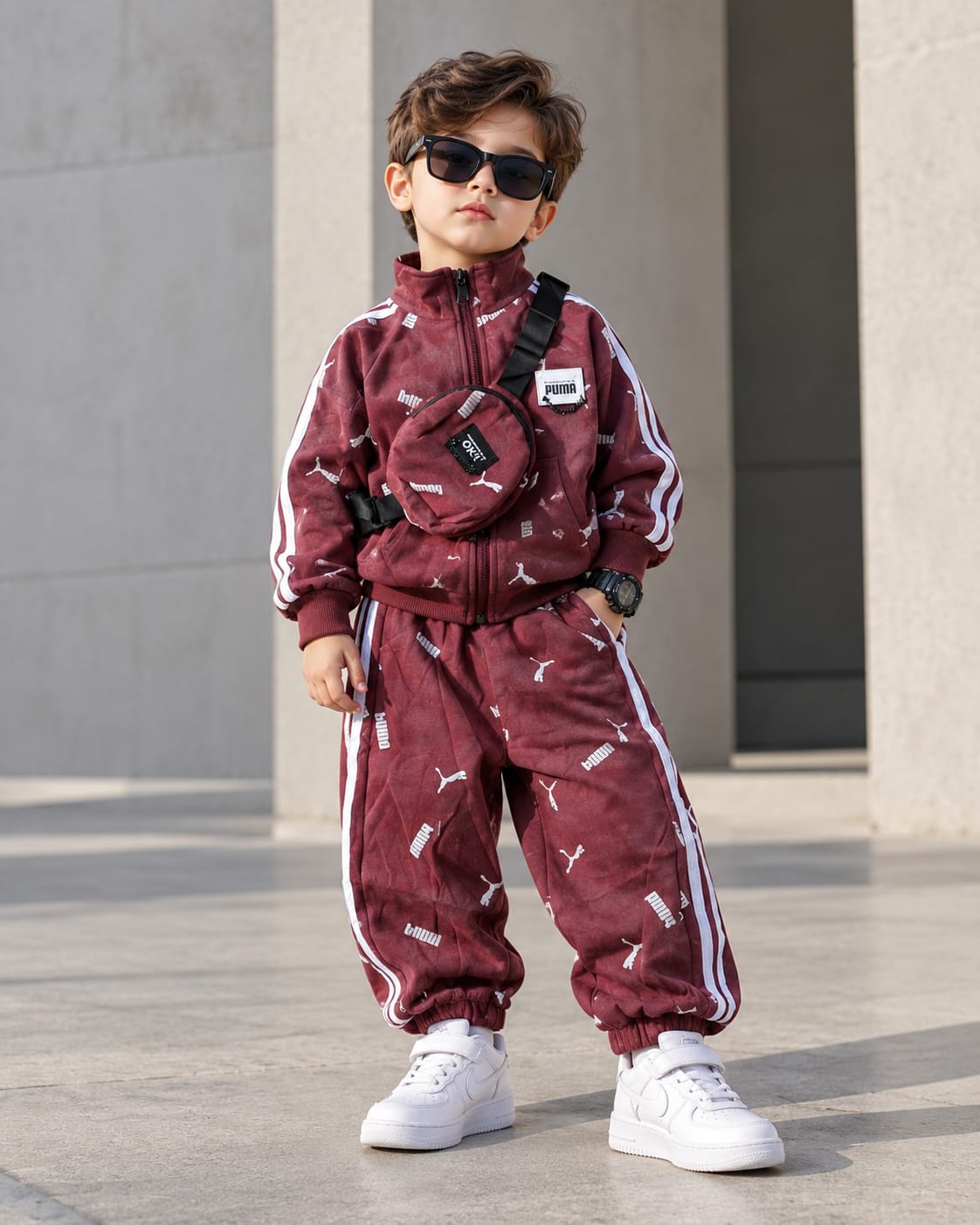 STIM170-01 Unisex Full Sleeve Oversized High Neck Zipper Jacket with Attatched Bag and Jogger Pant Set