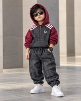 STIM171-01 Unisex Full Sleeve Oversized Hooded Denim Jacket with Pant Set