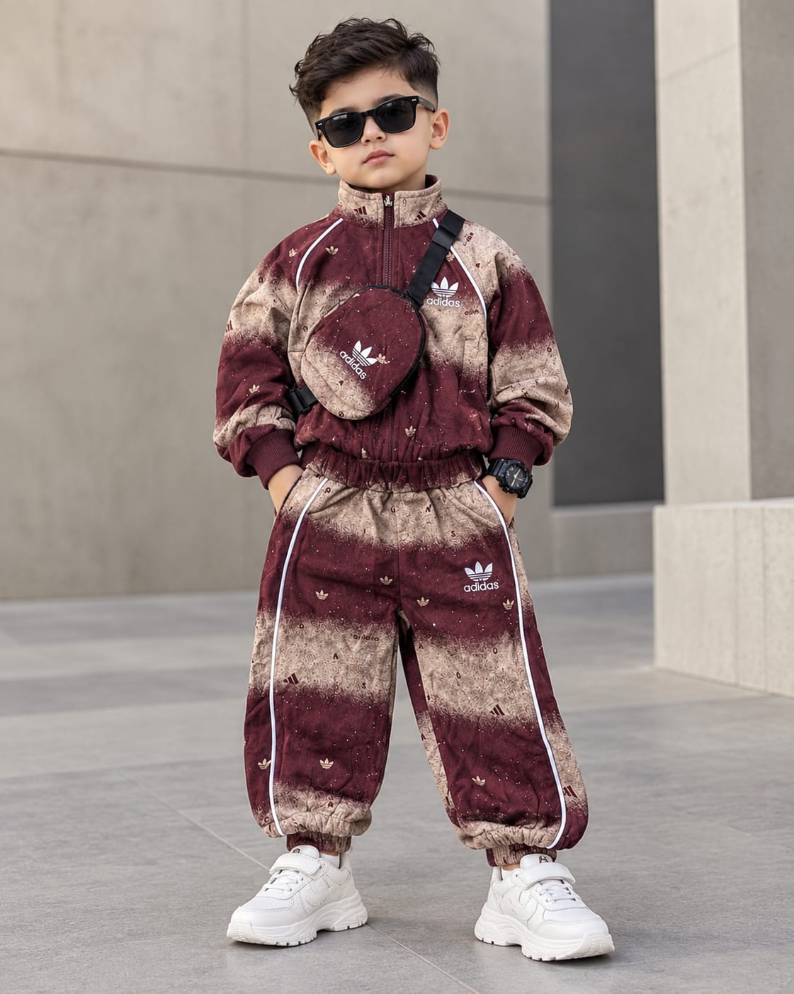 STIM172-03 Unisex Full Sleeve Oversized High Neck Zipper Jacket with Bag Attatched and Jogger Pant Set