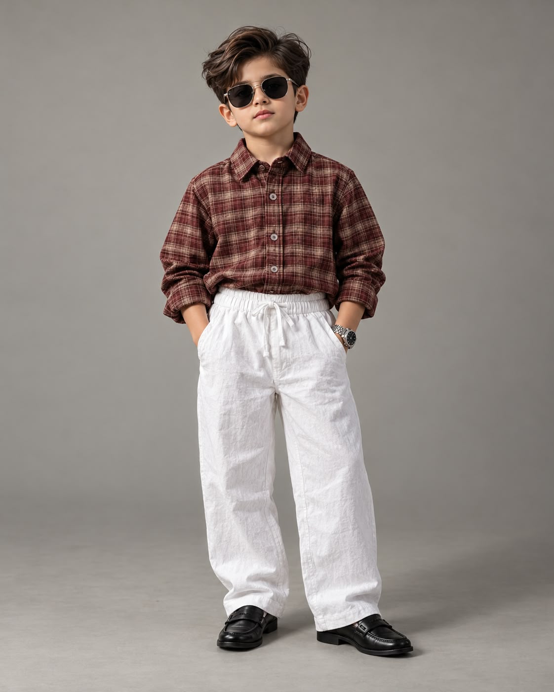 SHGMU07 Boys Full Sleeve Oversized Check Shirt (Big)