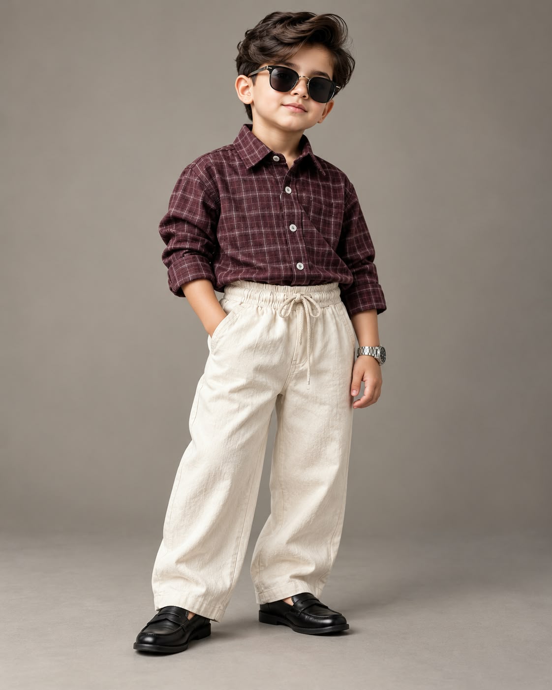SHGMU06-04 Boys Full Sleeve Oversized Check Shirt