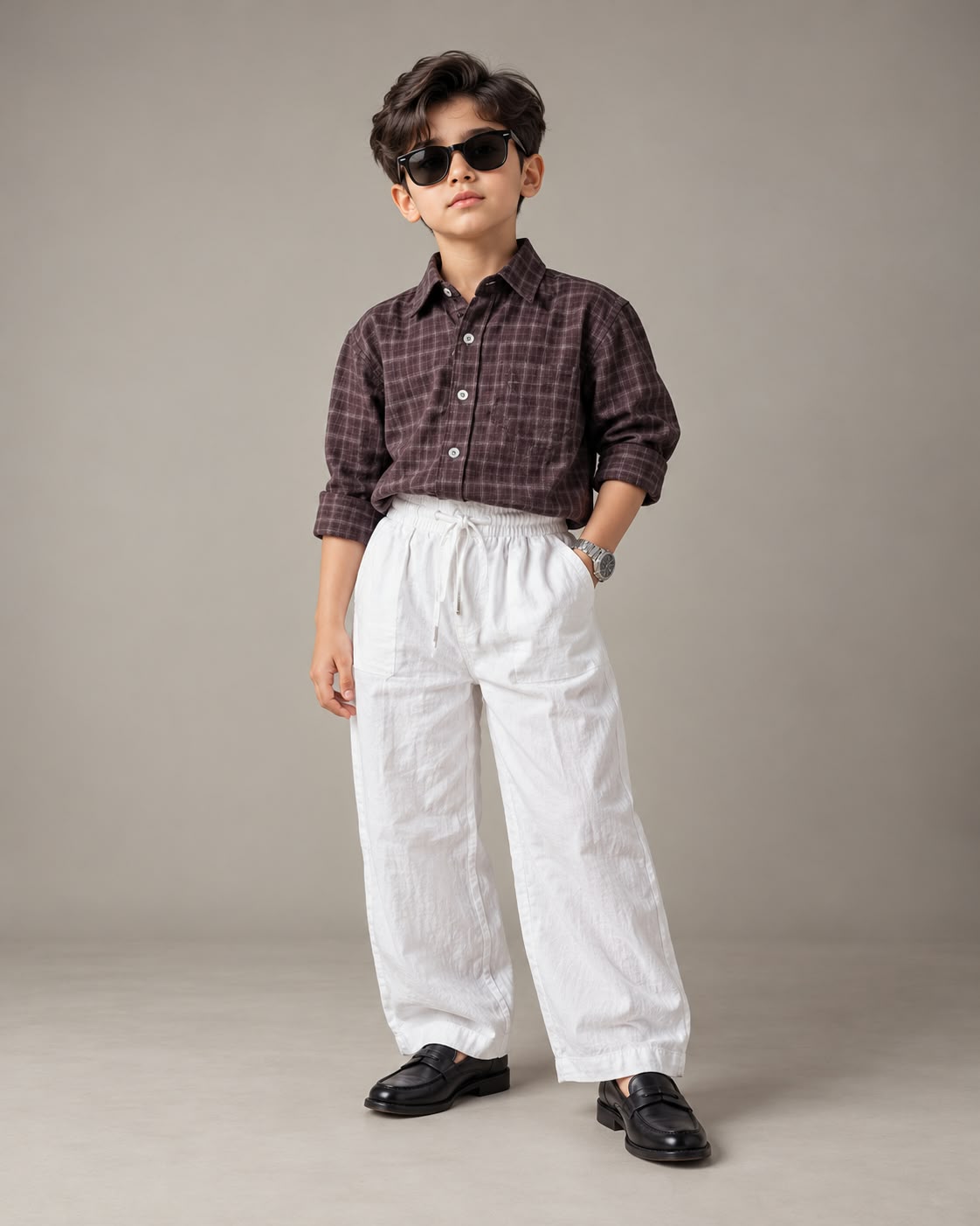 SHGMU08-01 Boys Full Sleeve Oversized Check Shirt (Big)