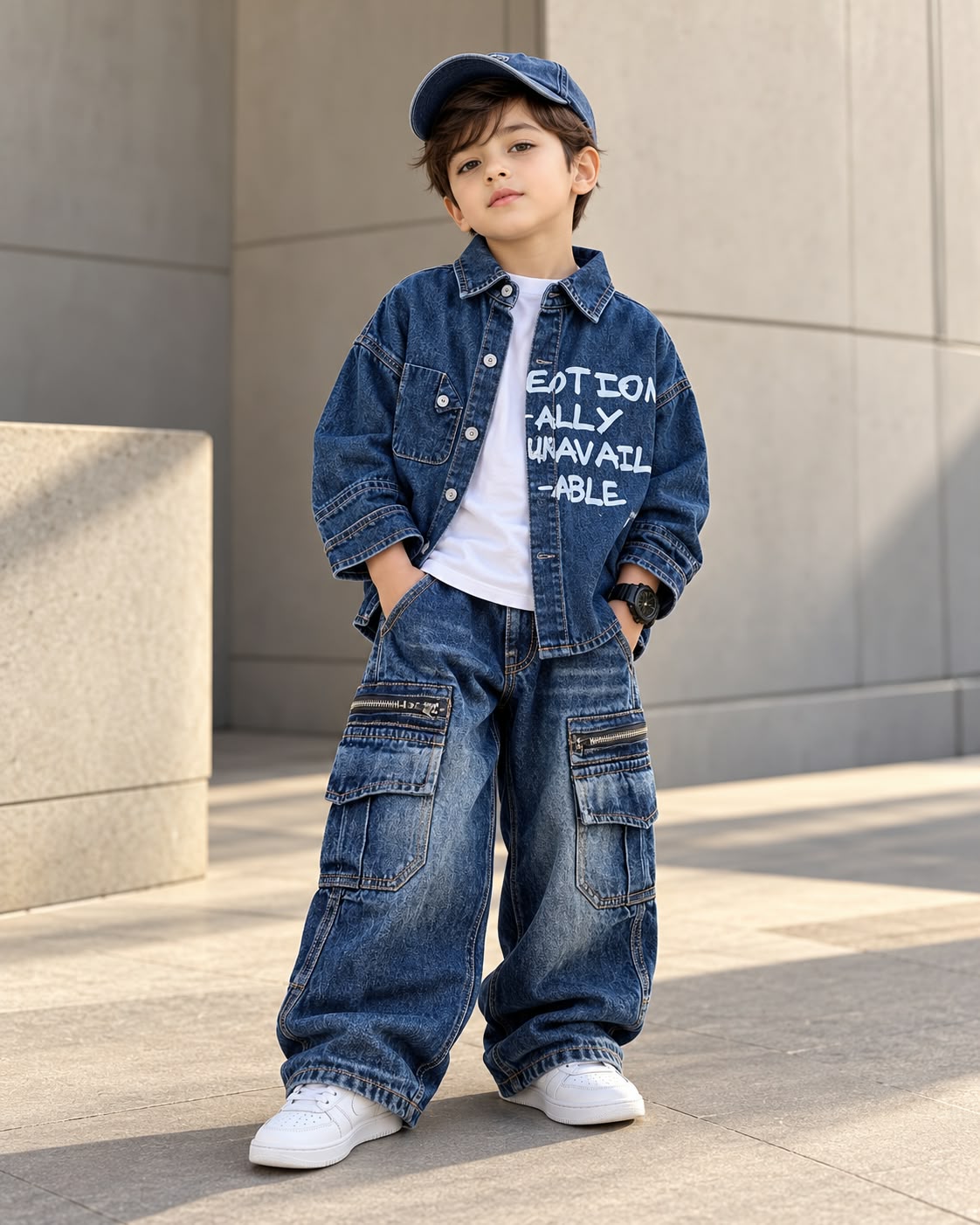 SHWFC201-02 Boys Full Sleeve Oversized Denim Shirt