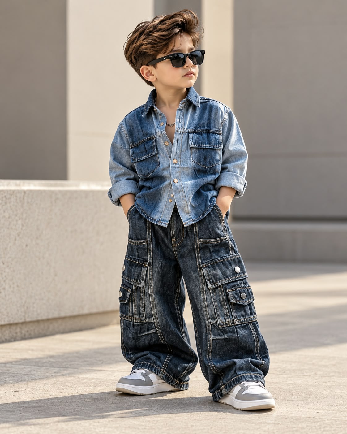 SHIMPC401-01 Unisex Full Sleeve Oversized Denim Shirt