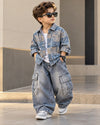 SHIMPF01-01 Unisex Full Sleeve Oversized Denim Shirt