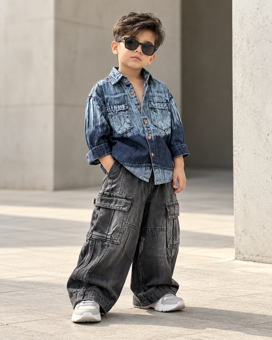 SHIMPF04-01 Unisex Full Sleeve Oversized Denim Shirt