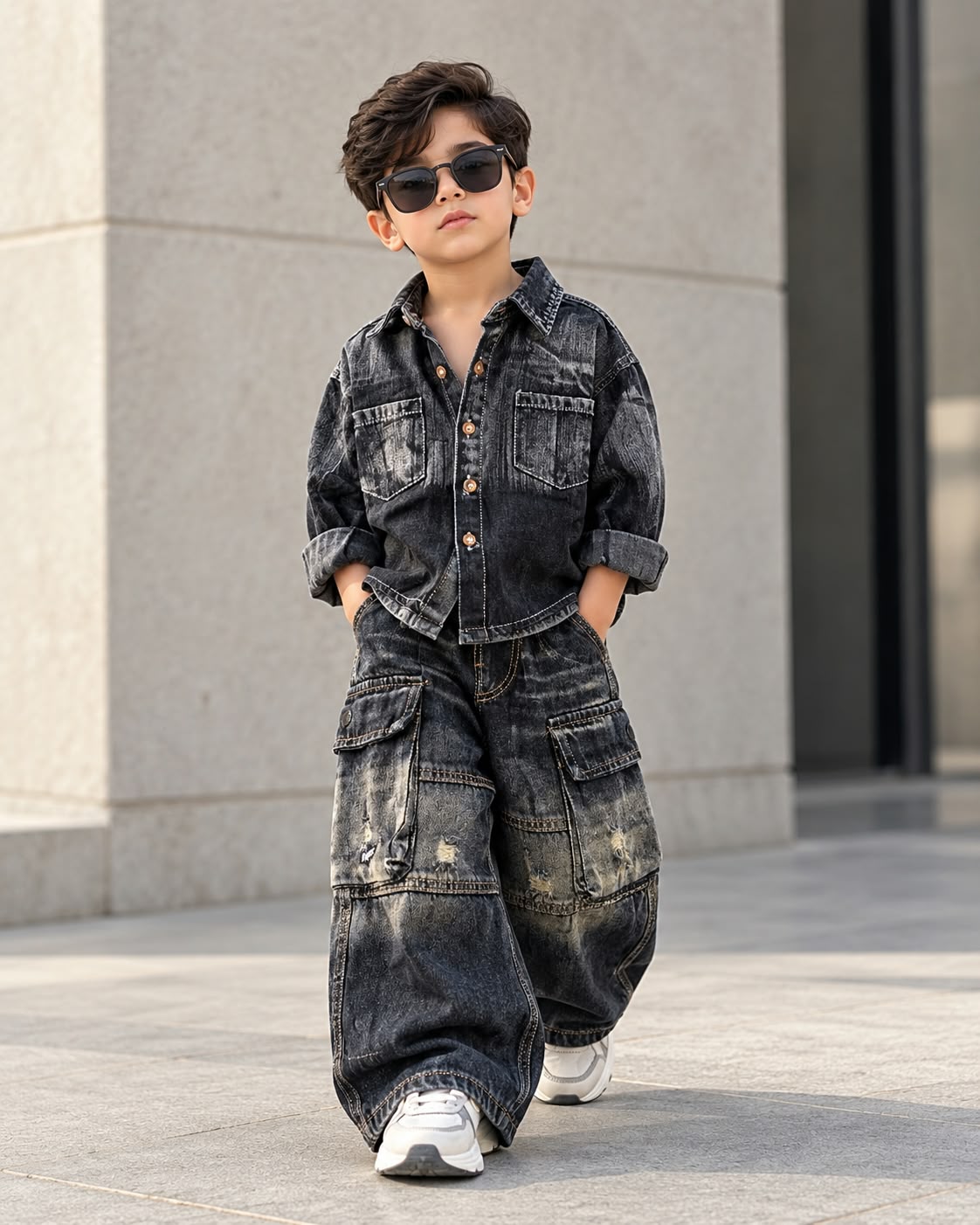 SHIMPF04-02 Unisex Full Sleeve Oversized Denim Shirt