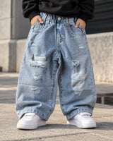 JNS127-01 Unisex Distressed Baggy Jeans